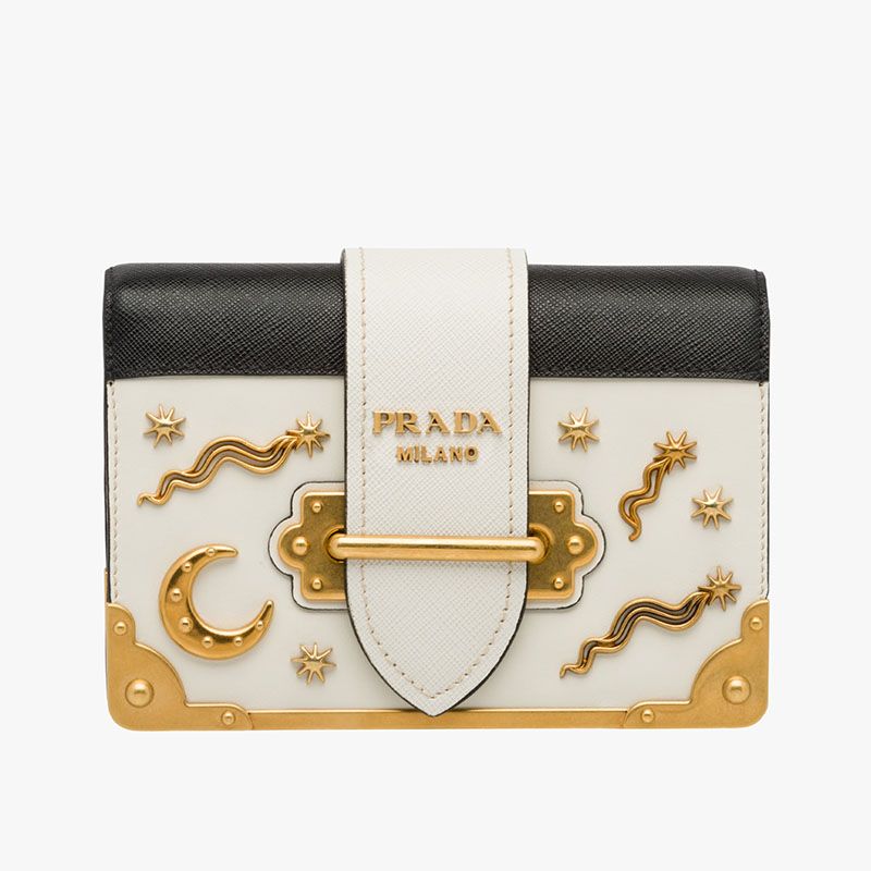 Prada 1BH018 Astrology Embellished Cahier Bag In White