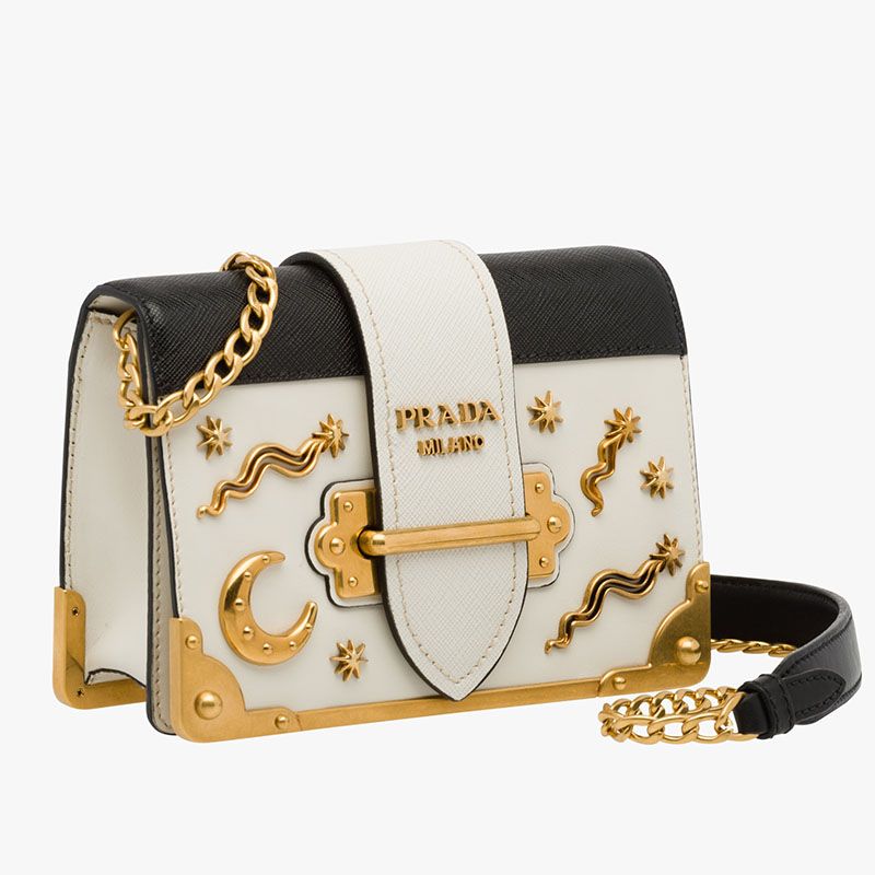 Prada 1BH018 Astrology Embellished Cahier Bag In White