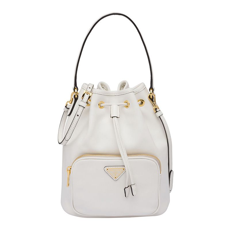 Prada 1BH038 Calf Leather Bucket Bag In White