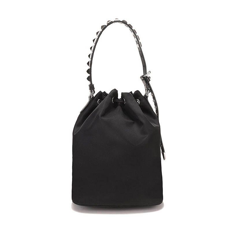 Prada 1BH038 Studded Nylon Bucket Bag In Black