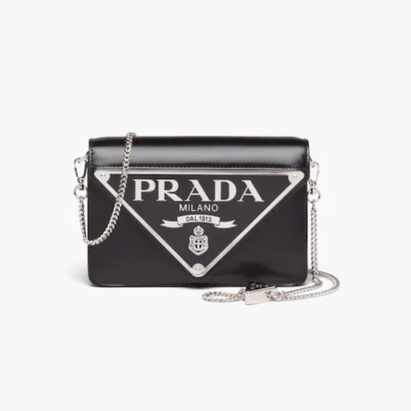 Prada 1BH189 Brushed Leather Shoulder Bag In Black