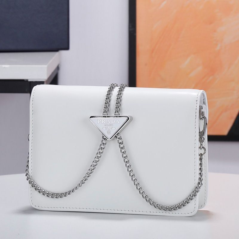 Prada 1BH189 Brushed Leather Shoulder Bag In White