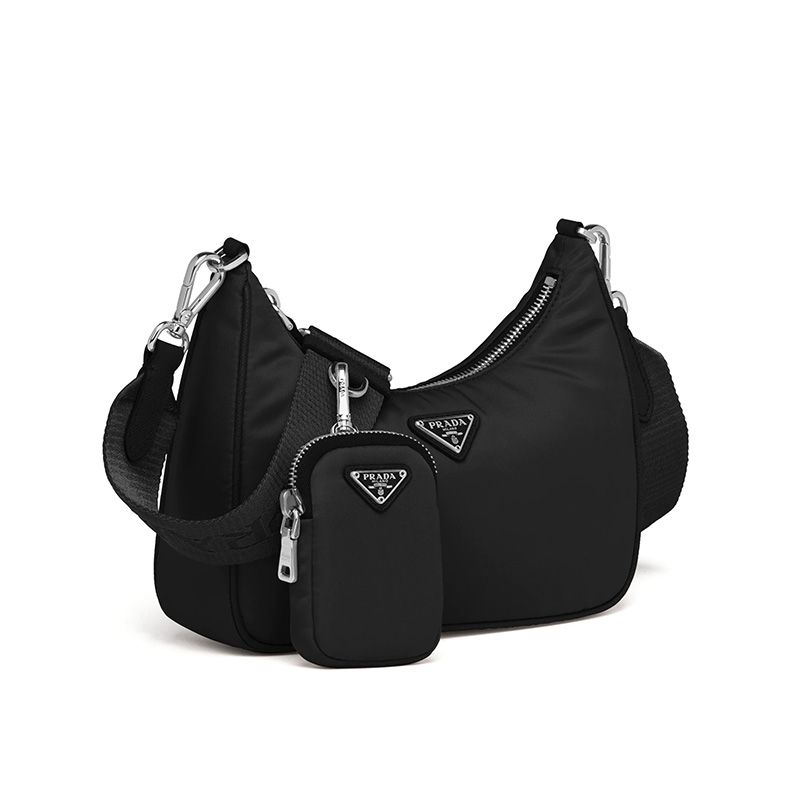 Prada 1BH204 Nylon Hobo Bag In Black