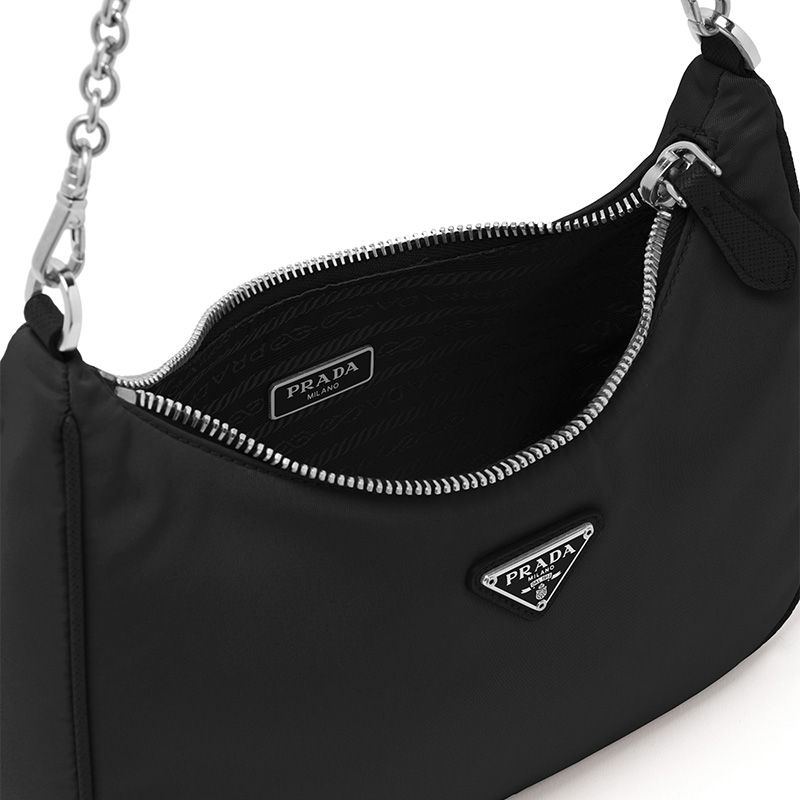 Prada 1BH204 Nylon Hobo Bag In Black