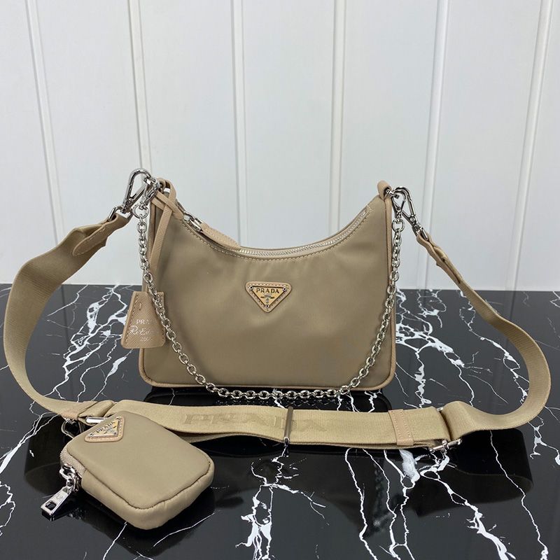 Prada 1BH204 Nylon Hobo Bag In Khaki