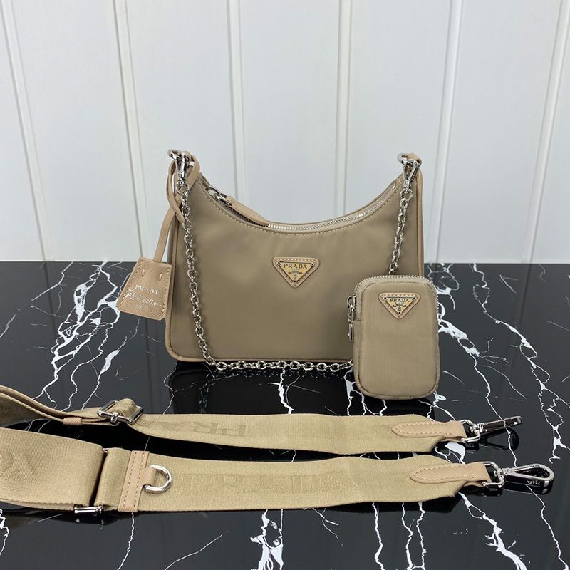 Prada 1BH204 Nylon Hobo Bag In Khaki