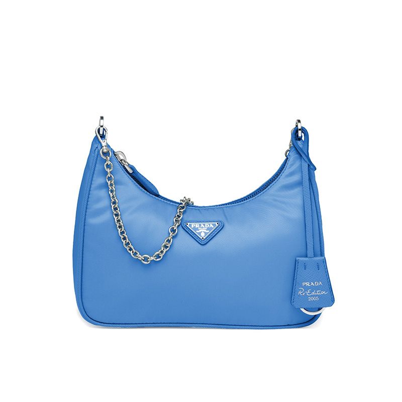 Prada 1BH204 Nylon Hobo Bag In Light Blue