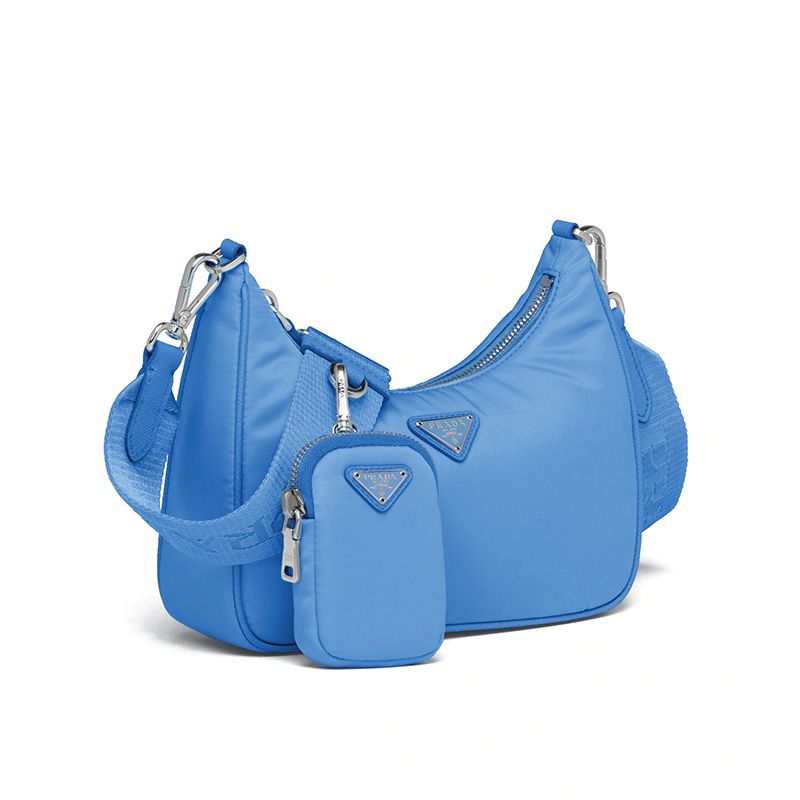 Prada 1BH204 Nylon Hobo Bag In Light Blue