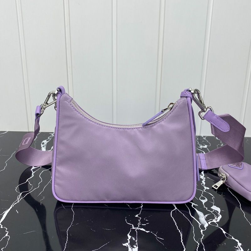 Prada 1BH204 Nylon Hobo Bag In Light Purple