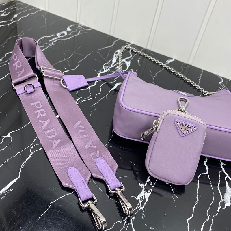 Prada 1BH204 Nylon Hobo Bag In Light Purple