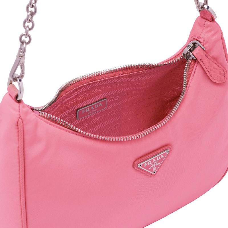 Prada 1BH204 Nylon Hobo Bag In Pink