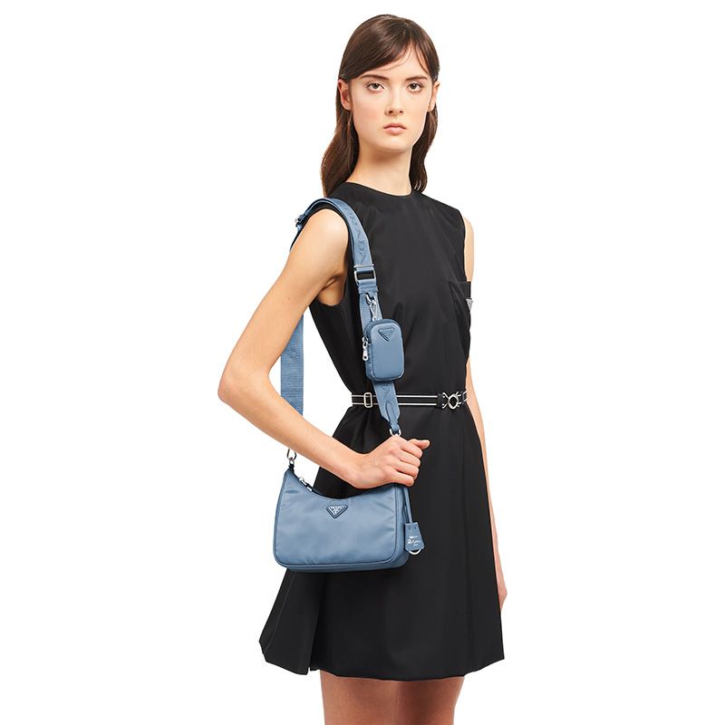 Prada 1BH204 Nylon Hobo Bag In Sky Blue