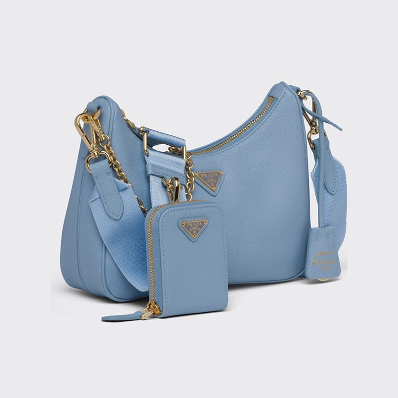 Prada 1BH204 Re-Edition 2005 Leather Hobo Bag In Sky Blue