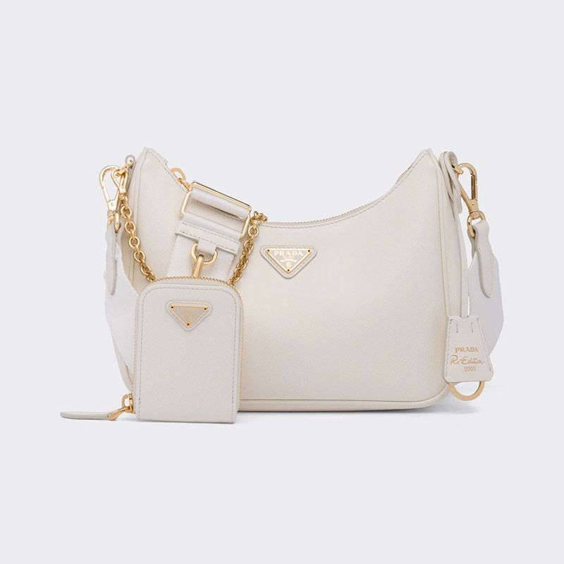 Prada 1BH204 Re-Edition 2005 Leather Hobo Bag In White