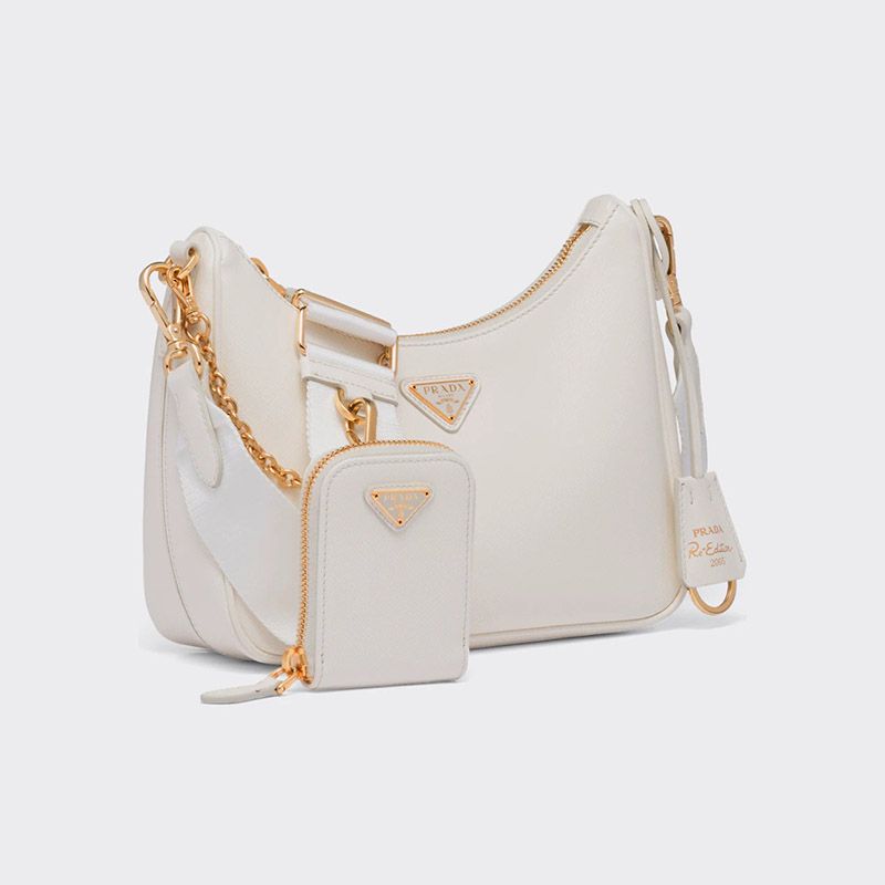 Prada 1BH204 Re-Edition 2005 Leather Hobo Bag In White