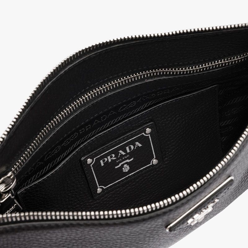 Prada 1BH997 Leather Shoulder Clutch Bag In Black