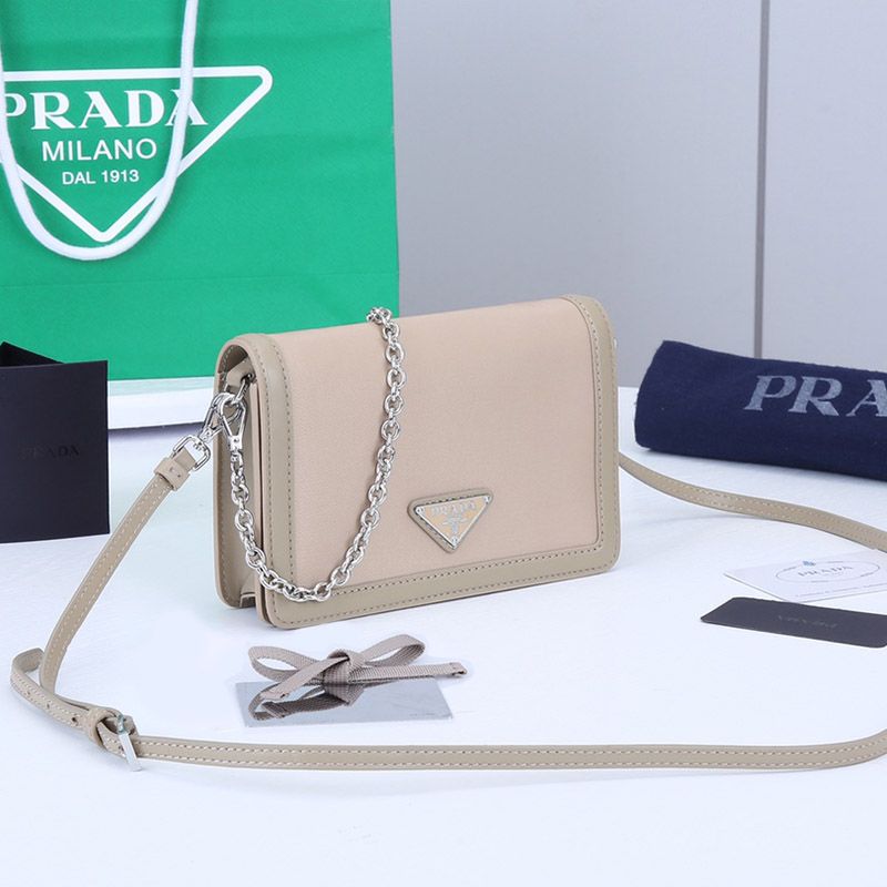 Prada 1BP019 Nylon And Leather Mini Bag In Apricot