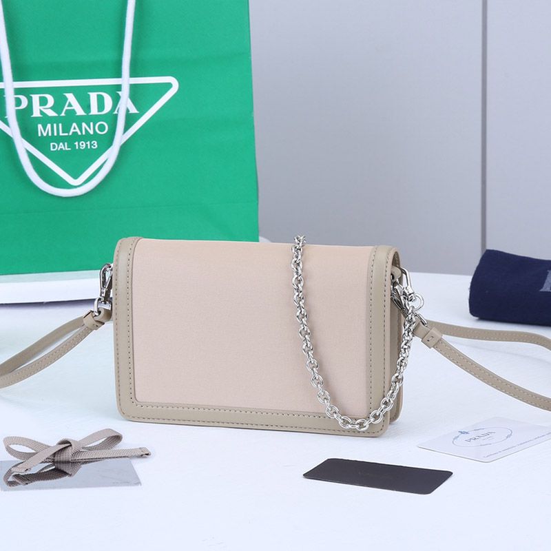 Prada 1BP019 Nylon And Leather Mini Bag In Apricot