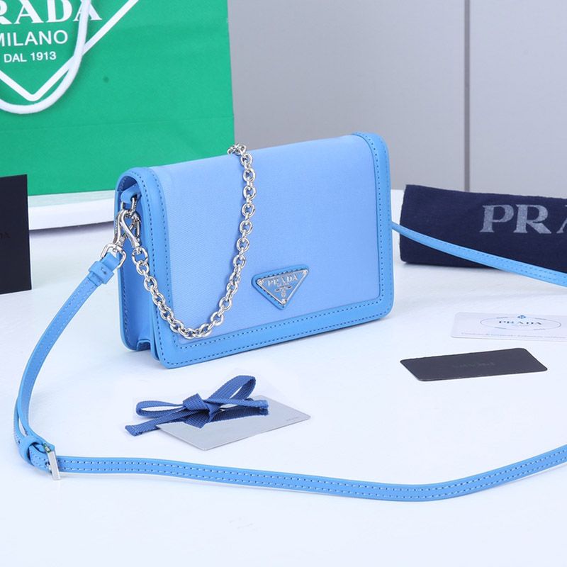 Prada 1BP019 Nylon And Leather Mini Bag In Blue