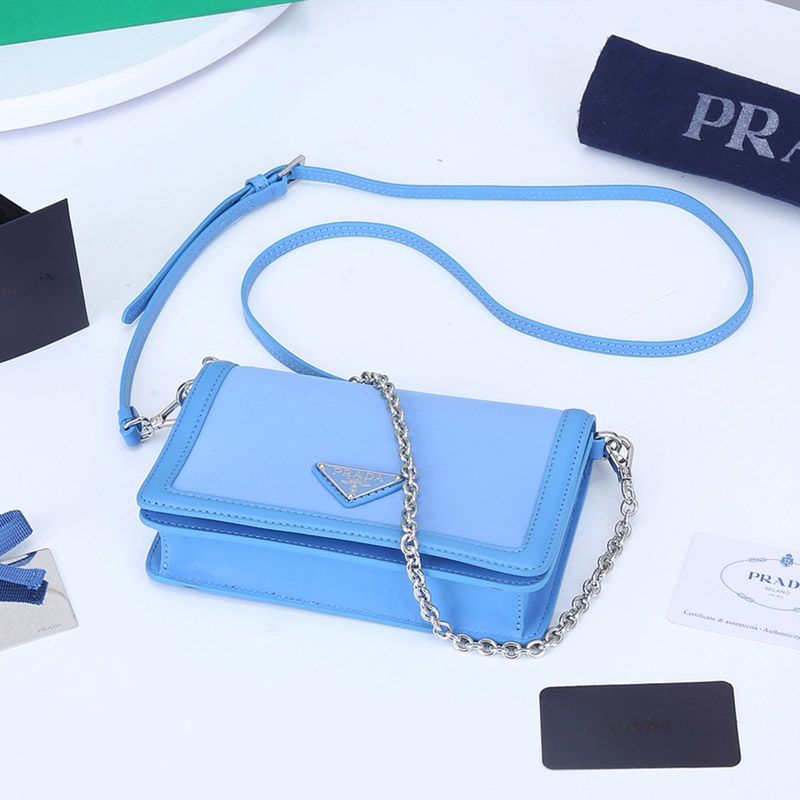 Prada 1BP019 Nylon And Leather Mini Bag In Blue