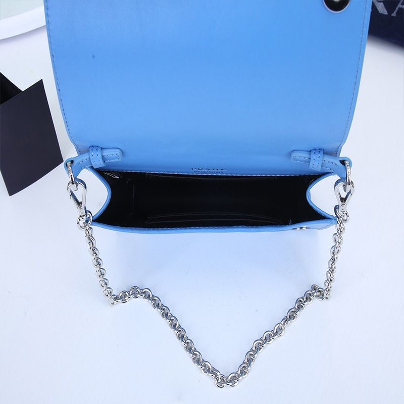 Prada 1BP019 Nylon And Leather Mini Bag In Blue