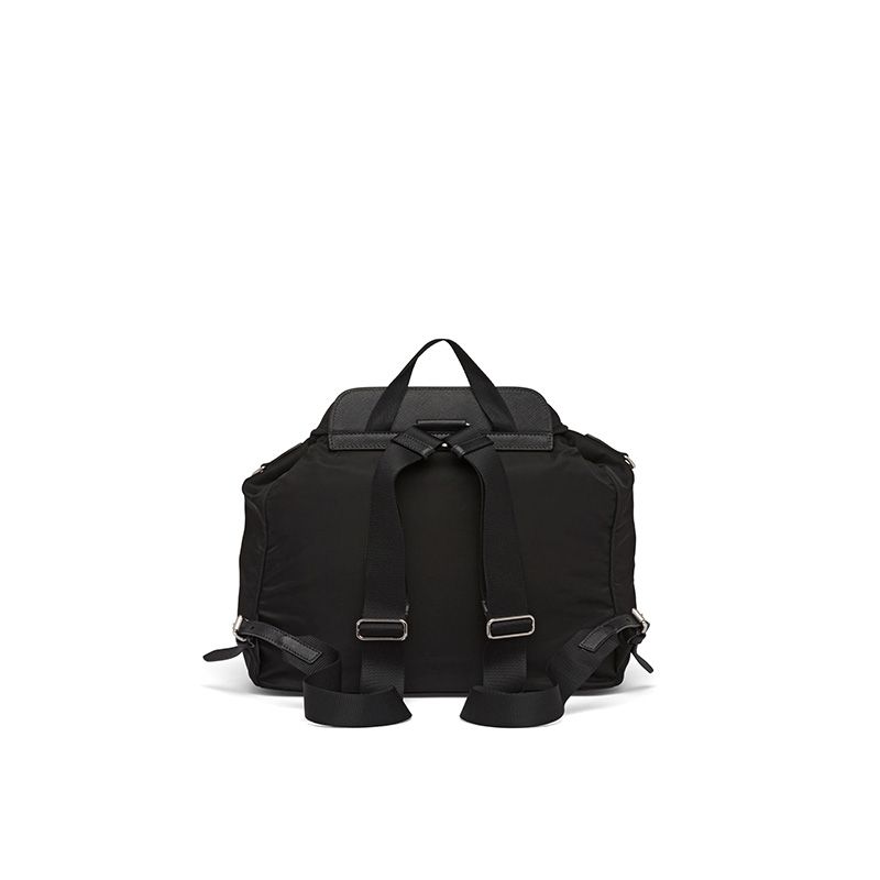 Prada 1BZ063 Nylon And Saffiano Leather Backpack In Black