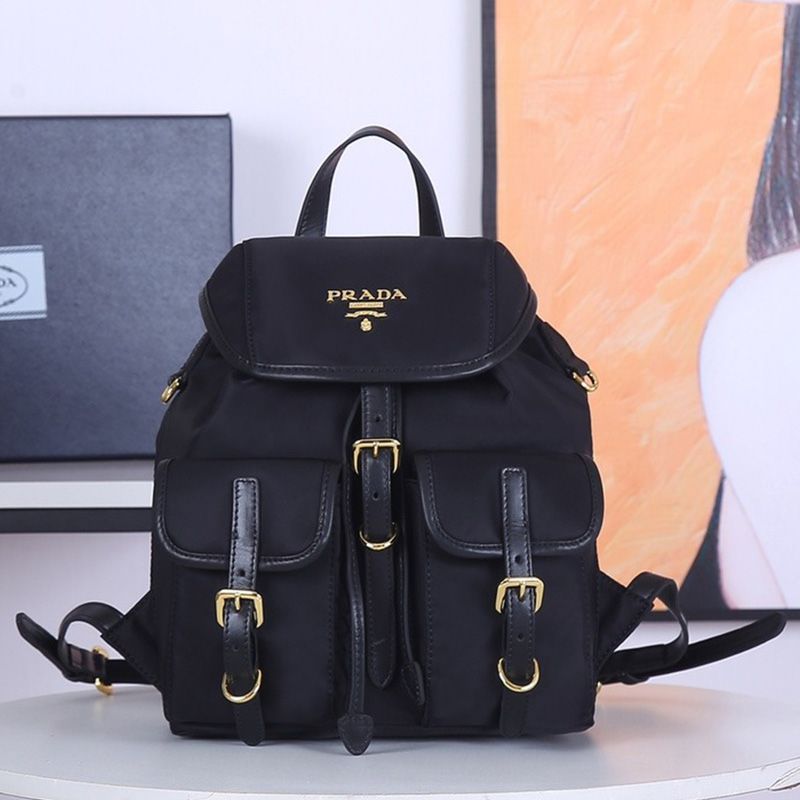 Prada 1BZ677 Nylon Backpack In Black/Gold