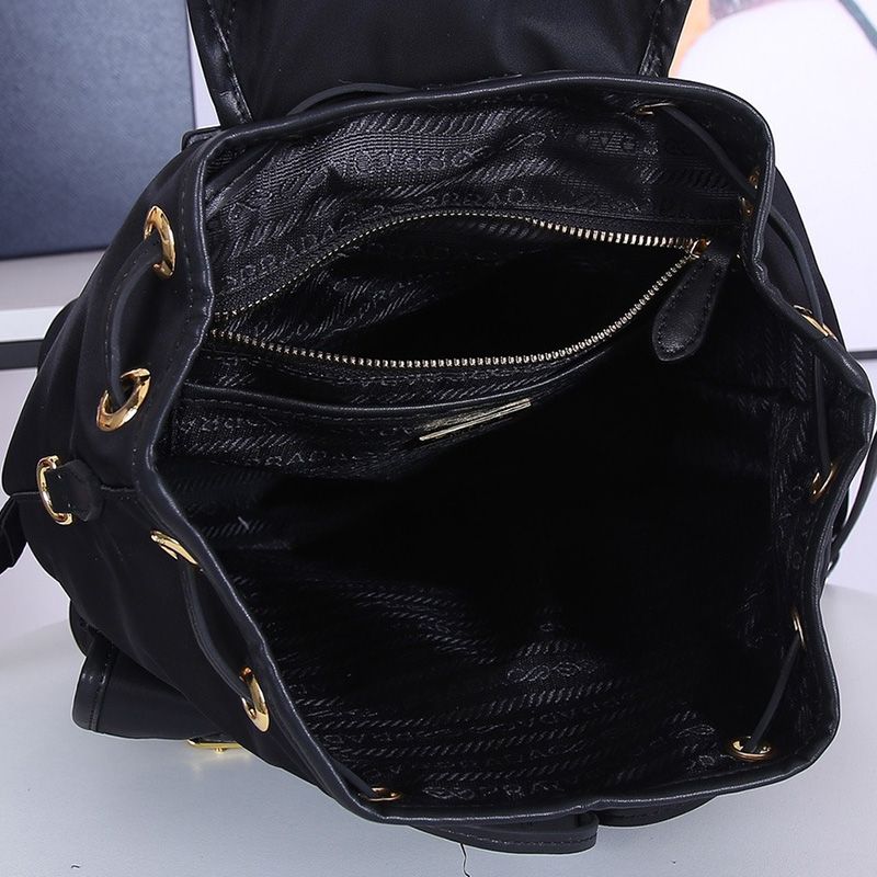 Prada 1BZ677 Nylon Backpack In Black/Gold