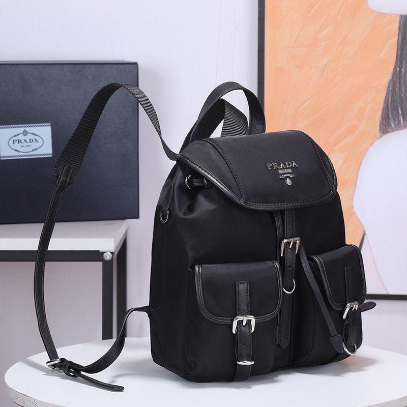 Prada 1BZ677 Nylon Backpack In Black/Silver