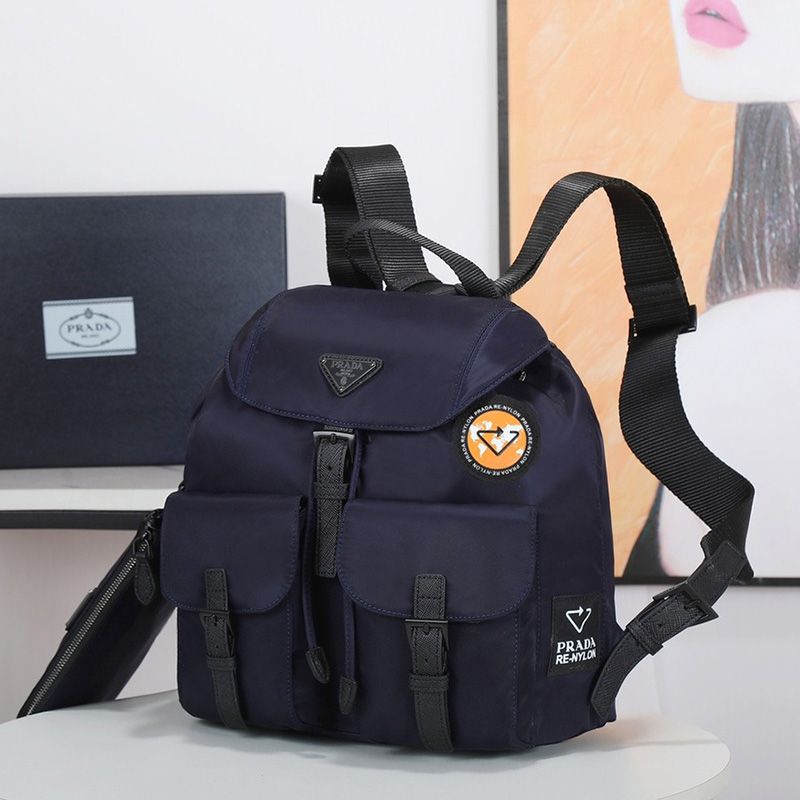 Prada 1BZ811 Re-Nylon Medium Backpack In Blue/Orange