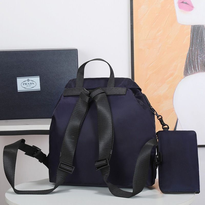 Prada 1BZ811 Re-Nylon Medium Backpack In Blue/Orange