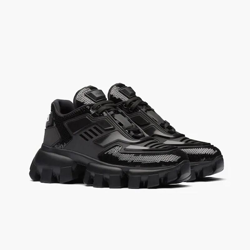 Prada 1E786M Cloudbust Thunder Sequin Sneakers Unisex In Black