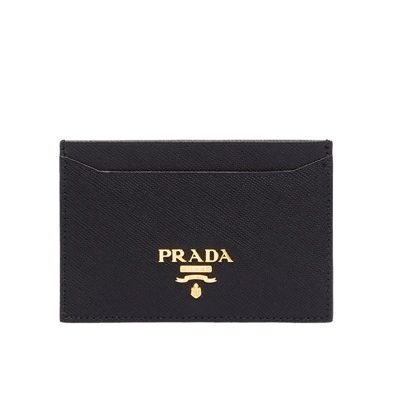 Prada 1MC208 Lettering Saffiano Leather Card Holder In Black