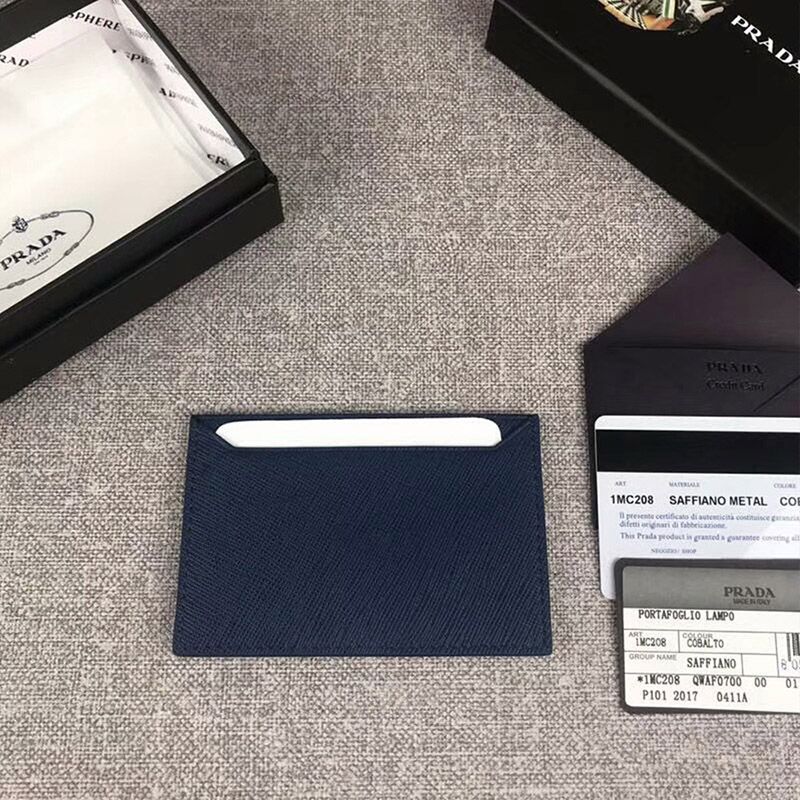 Prada 1MC208 Lettering Saffiano Leather Card Holder In Navy Blue