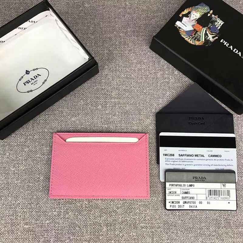 Prada 1MC208 Lettering Saffiano Leather Card Holder In Pink