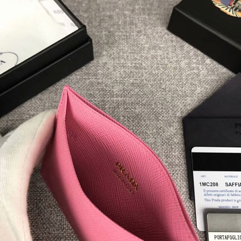 Prada 1MC208 Lettering Saffiano Leather Card Holder In Pink