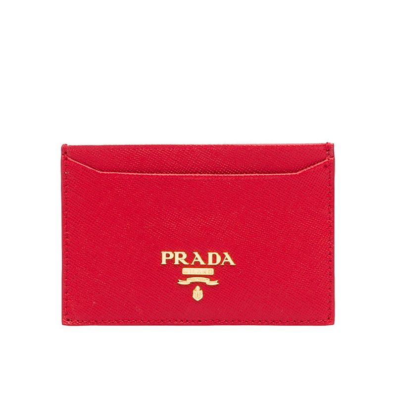 Prada 1MC208 Lettering Saffiano Leather Card Holder In Red