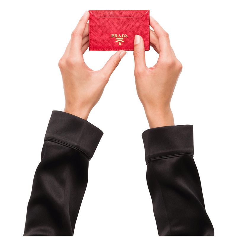 Prada 1MC208 Lettering Saffiano Leather Card Holder In Red