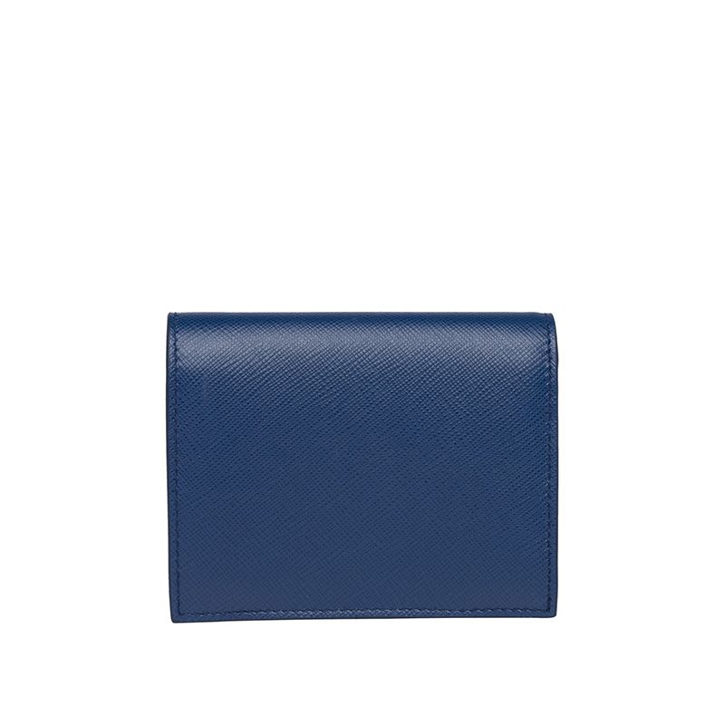 Prada 1MV204 Color-rich Lettering Saffiano Leather Bifold Wallet In Blue