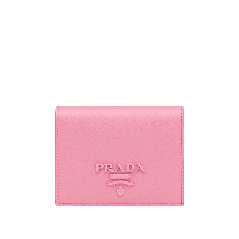 Prada 1MV204 Color-rich Lettering Saffiano Leather Bifold Wallet In Pink