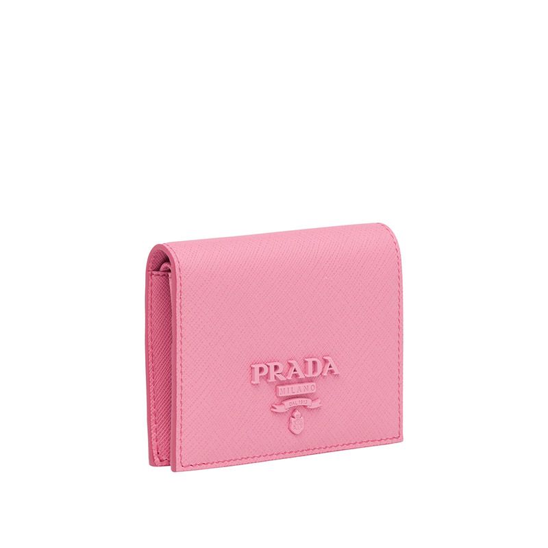 Prada 1MV204 Color-rich Lettering Saffiano Leather Bifold Wallet In Pink