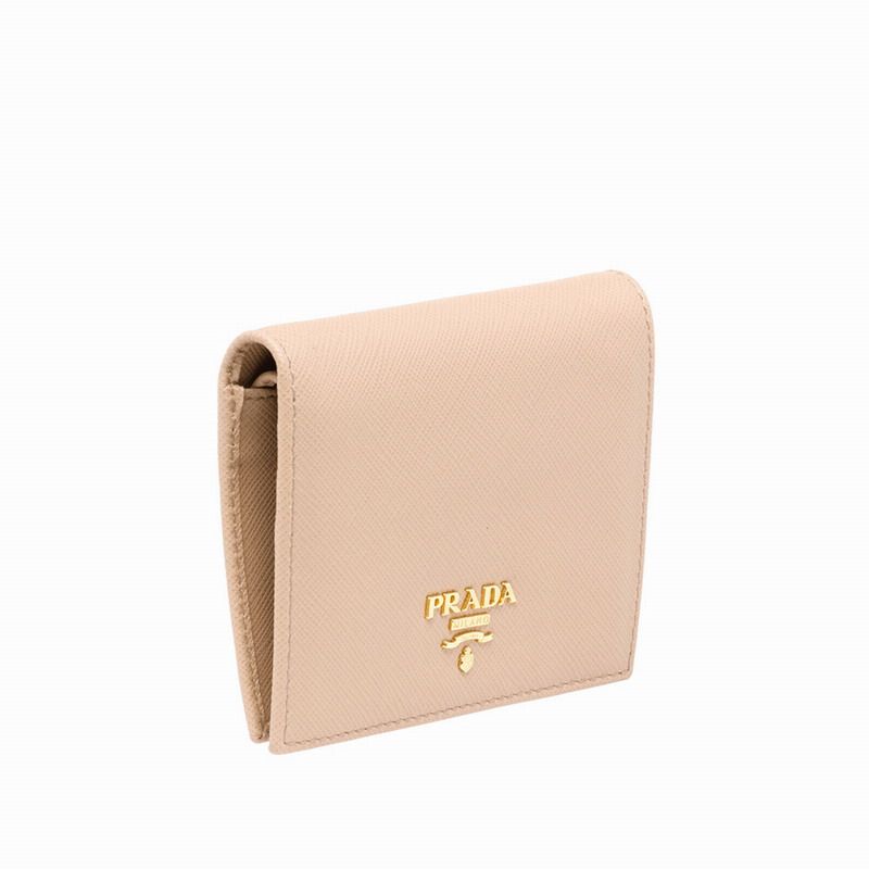 Prada 1MV204 Lettering Saffiano Leather Bifold Wallet In Apricot