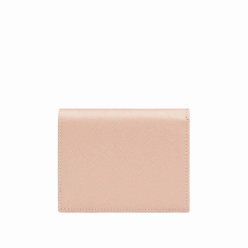 Prada 1MV204 Lettering Saffiano Leather Bifold Wallet In Apricot