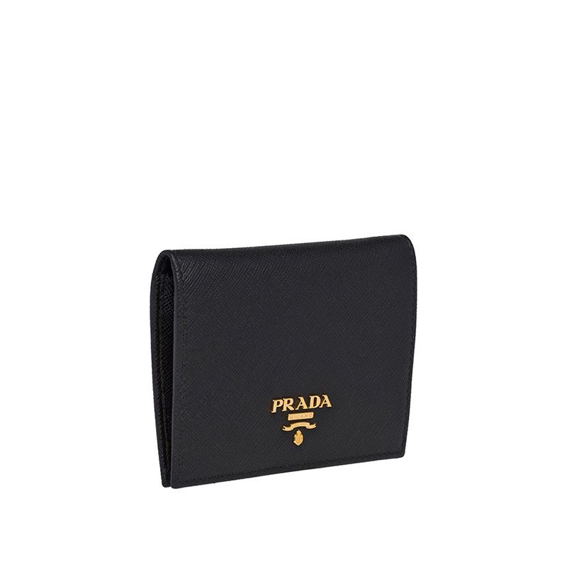 Prada 1MV204 Lettering Saffiano Leather Bifold Wallet In Black