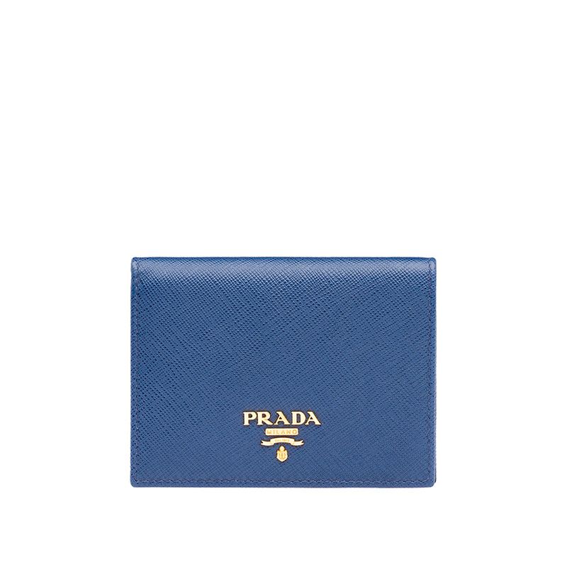 Prada 1MV204 Lettering Saffiano Leather Bifold Wallet In Blue