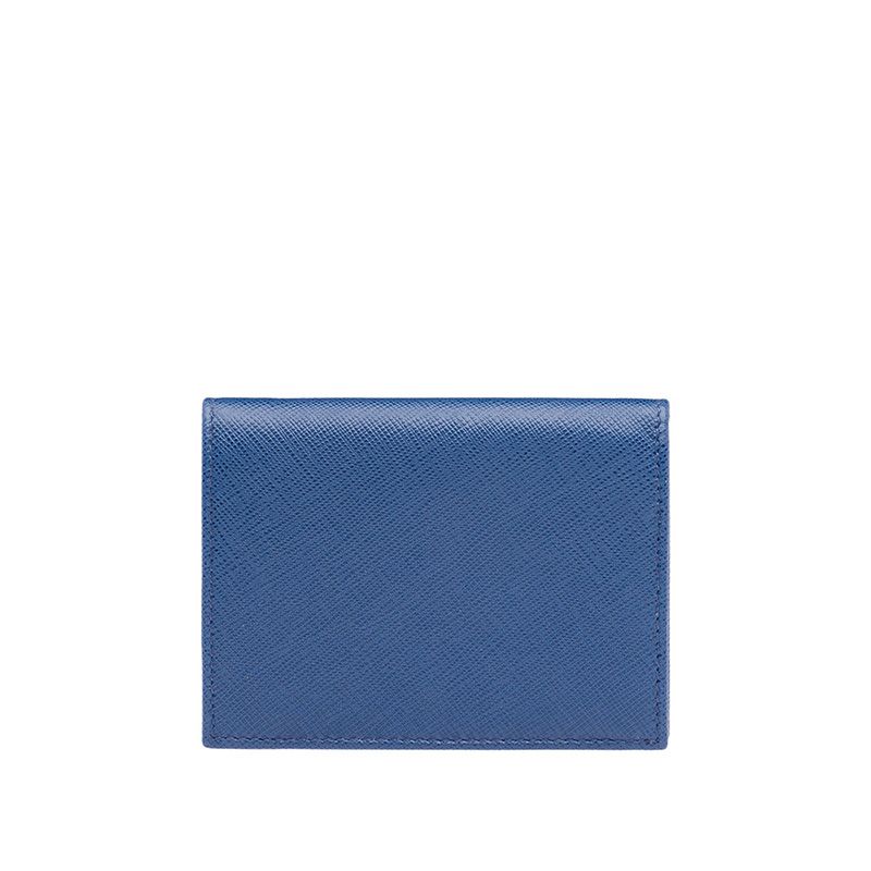 Prada 1MV204 Lettering Saffiano Leather Bifold Wallet In Blue