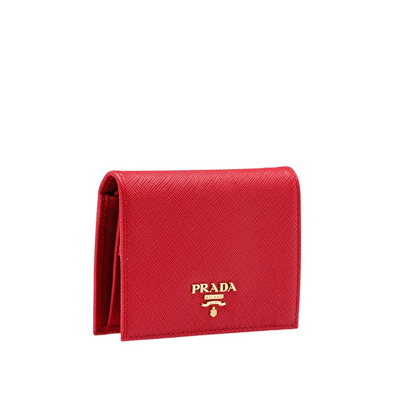 Prada 1MV204 Lettering Saffiano Leather Bifold Wallet In Red