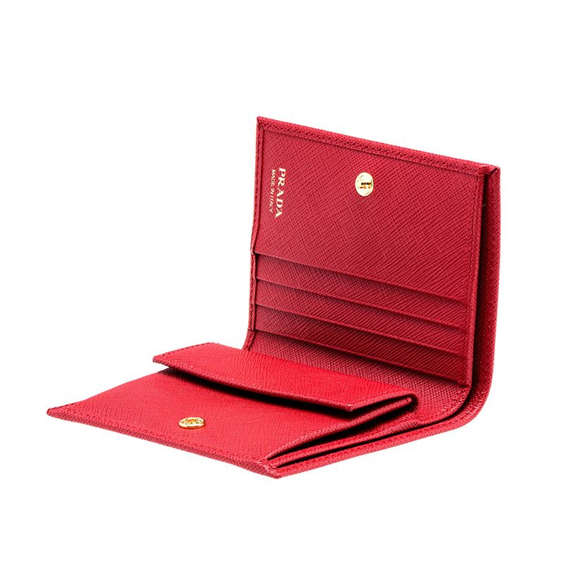 Prada 1MV204 Lettering Saffiano Leather Bifold Wallet In Red