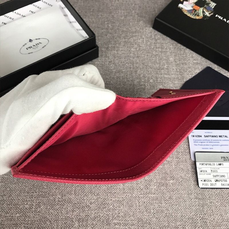 Prada 1MV204 Lettering Saffiano Leather Bifold Wallet In Rose