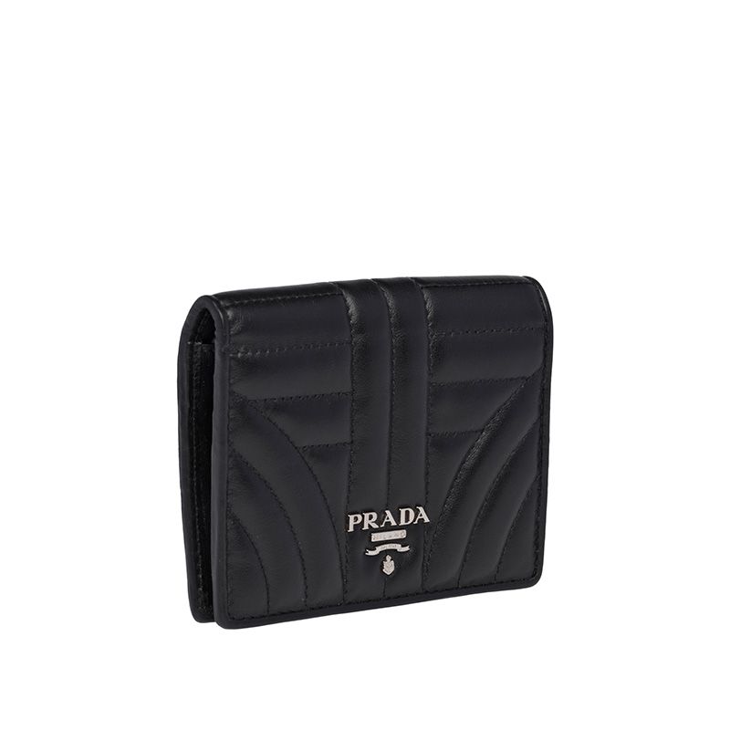 Prada 1MV204 Lettering Quilted Leather Bifold Wallet In Black